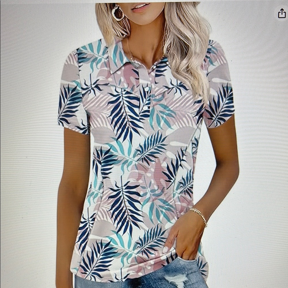 Floral Leaf Print Polo Shirt
